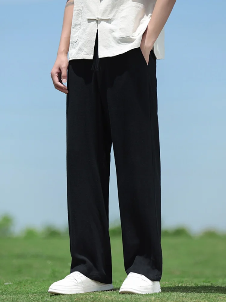 

Linen Cotton Casual Pants Men's Summer Thin Drape Loose Straight Leg New Chinese Sle Long Trousers Breathable Straight Cut
