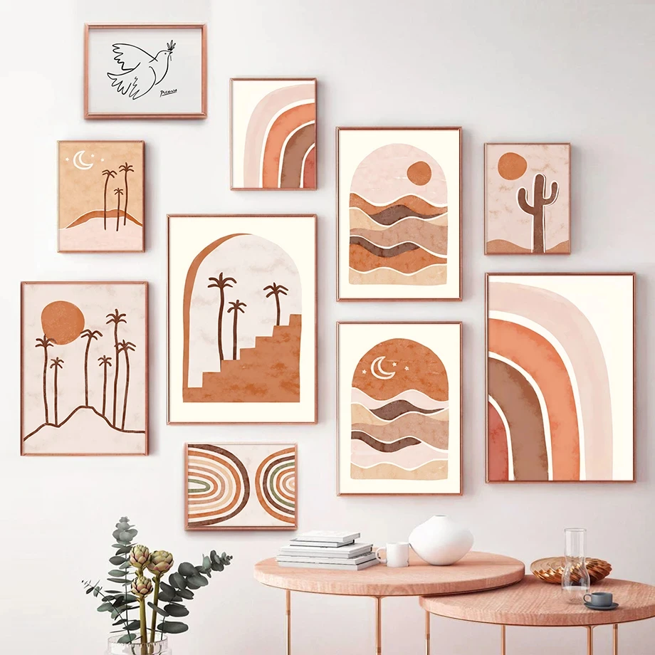 

Bohemia Nature Sun Moon Abstract Rainbow Cactus Coconut Palm Wall Art Canvas Posters Prints Modern Painting Living Room Decor