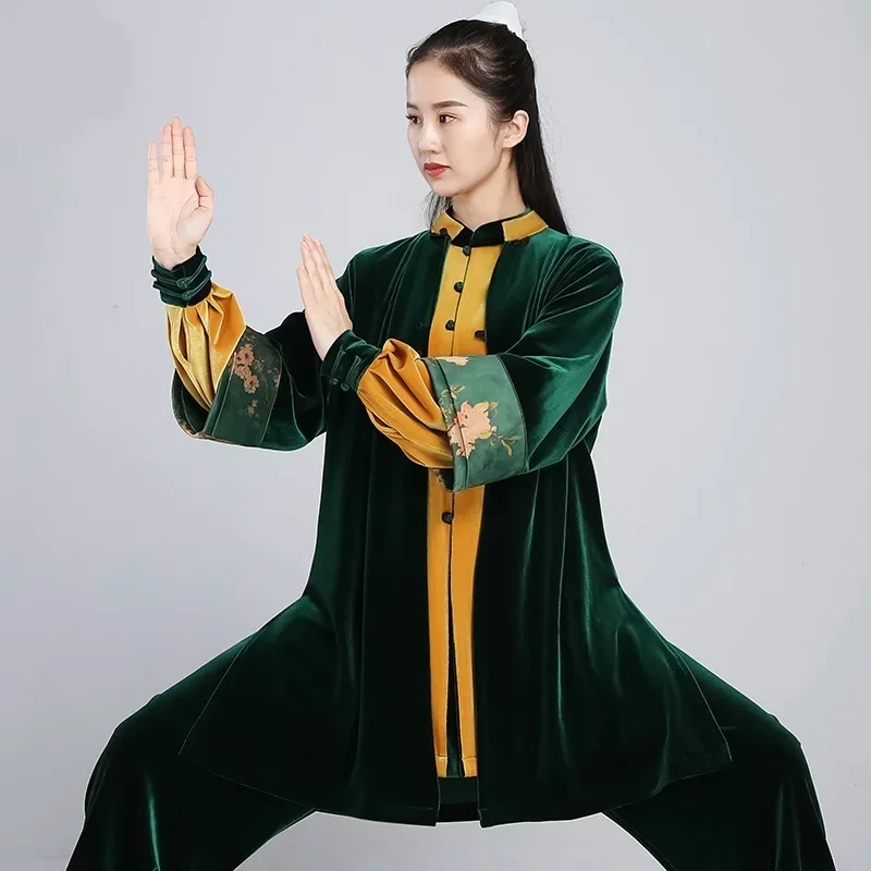 Velour Wushu Clothing Morning Exercise Martial Arts Suit Taichi Performance Kung Fu Outfit Winter Velvet Tai Chi Uniform 124 MN3