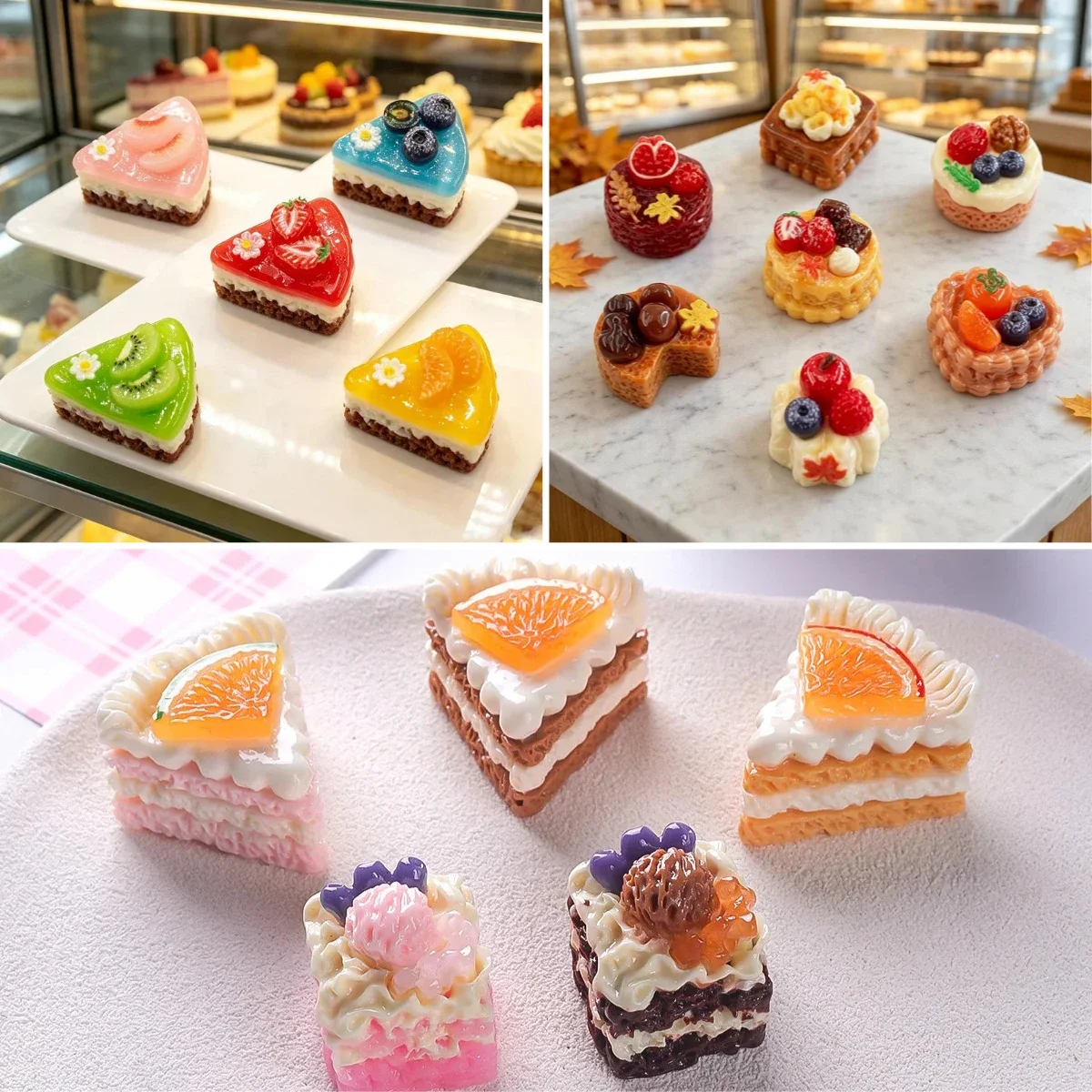 100pcs Kawaii Simulation Mini Resin Fruit Cake Food Play Resin Charms DIY for Hairpin Keychain Scrapbook Dollhouse Accessories