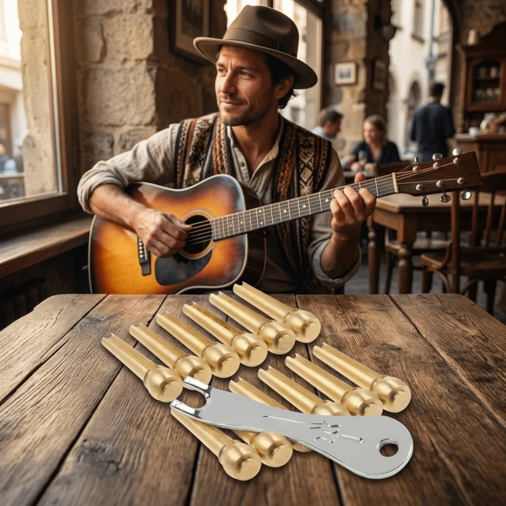 12PCS Brass Material Brass Guitar Bridge Pins Gold Plated Comes With Pin Puller Guitar Bridge Pins Golden Color