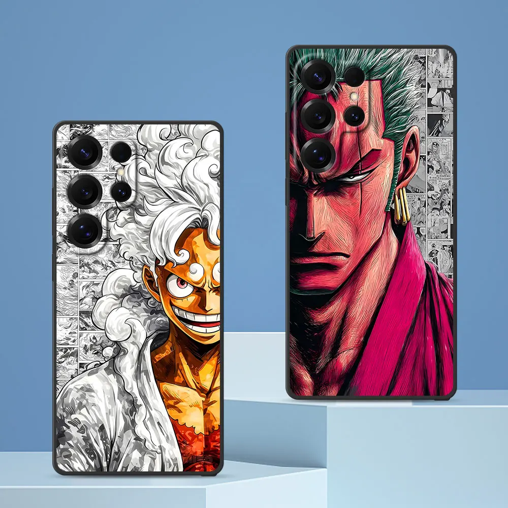 Shanks Luffy Doflamingo Case for Samsung Galaxy S24 S22 S23 S25 S20 FE S7 Edge S9 S10 S21 Ultra S8 Plus TPU Black Phone Cover