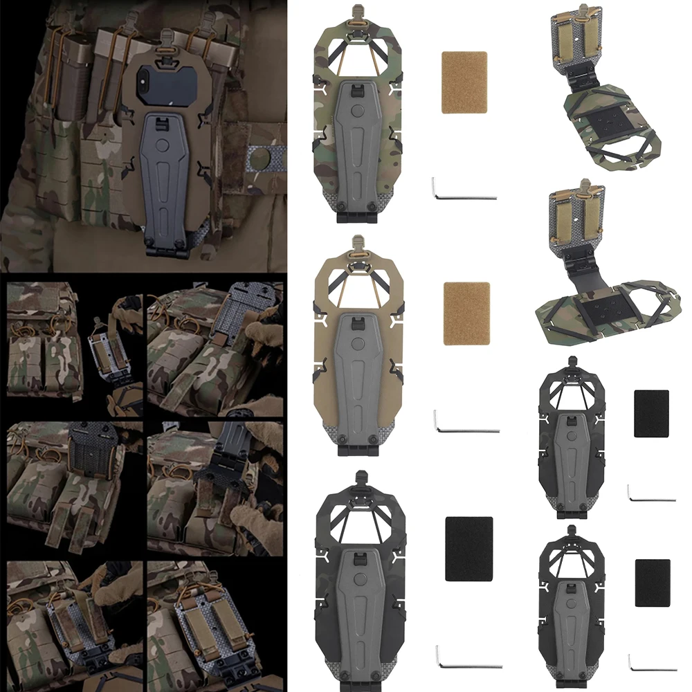 new Tactical Rotating Phone Holder, Folding Design, Chest MOLLE Installation, Adjustable Elasticity。