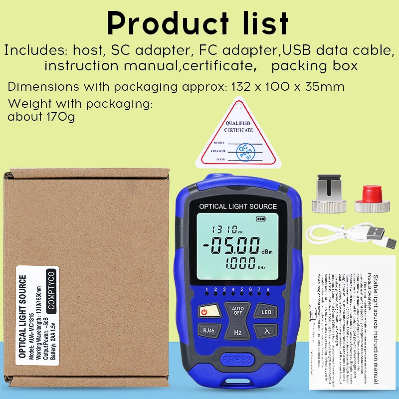 Imagem -06 - Comptyco Aua-m1315 Aua-mc1315 Optic Fiber Power Meter Ftth Cabo Tester e Singlemode Fibra Óptica Fonte de Luz