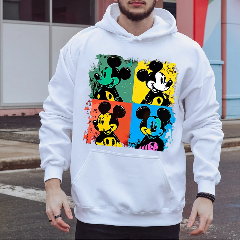 Disney Mickey Mouse Printed Men's Hoodie Autumn and Winter Sports Sweater Loose Tops Casual Men's Wear