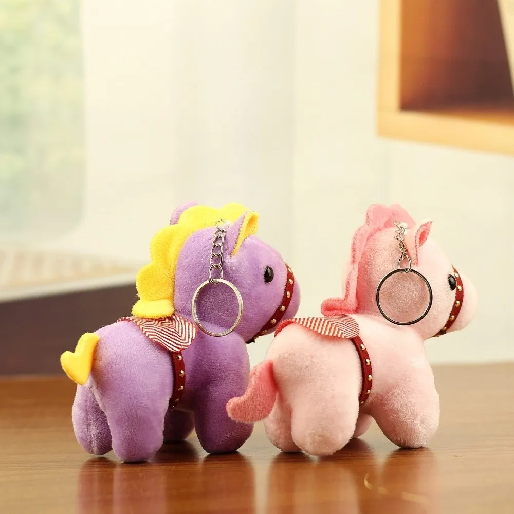 Dessin animé poney pendentif mascotte poupée Style chinois en peluche cheval porte-clés sac à dos pendentif moelleux peluche Animal porte-clés