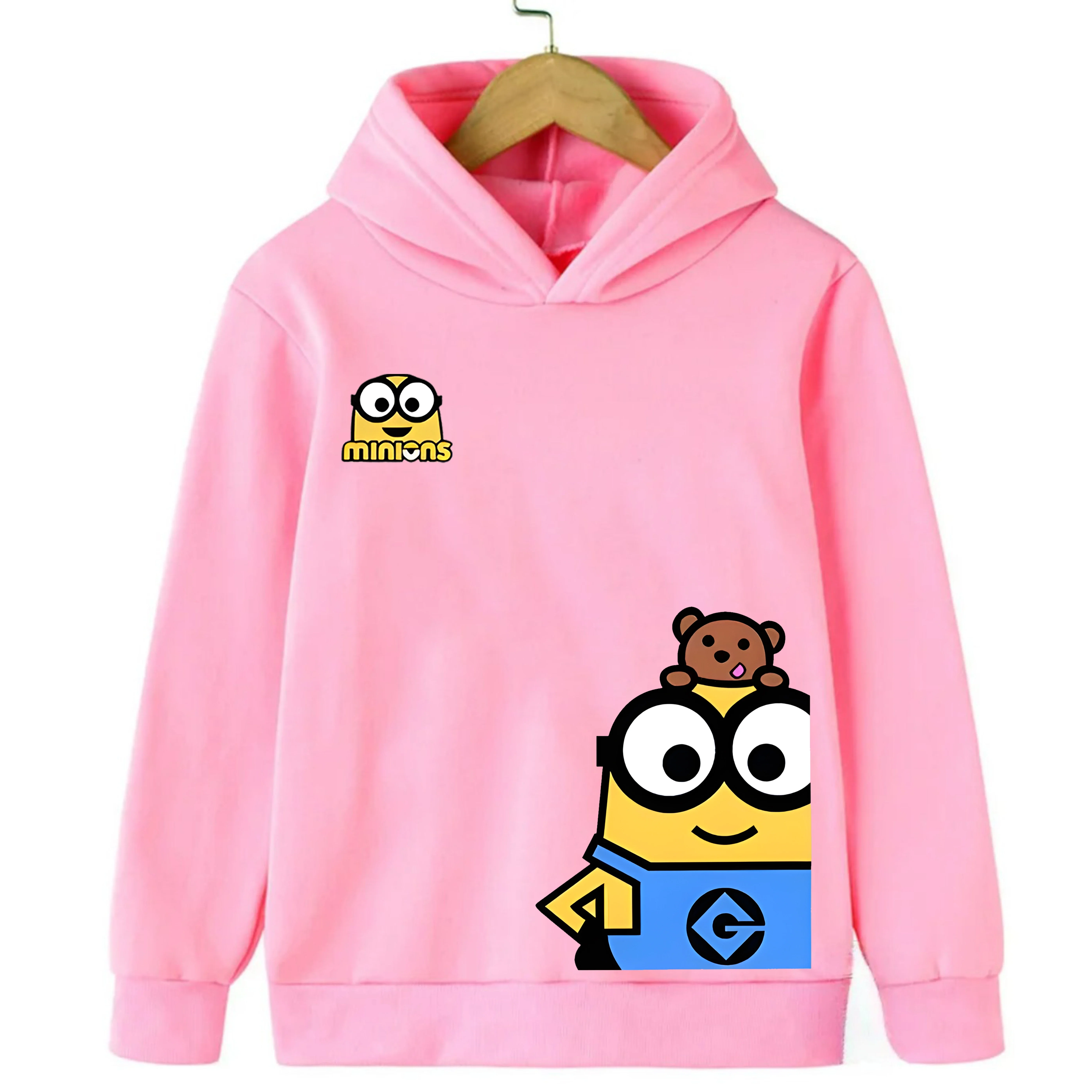 سترة بغطاء للرأس مطبوعة برسوم كارتونية مينيونز للأطفال، سترة كاجوال سوداء طويلة الأكمام بغطاء للرأس #4