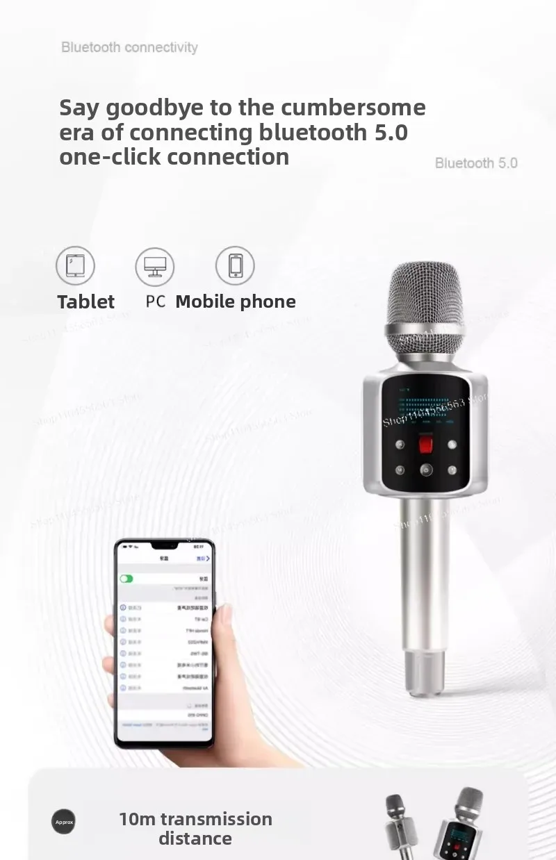 Microfone de áudio tudo-em-um com microfone de placa de som embutido, cantando karaokê receptor de telefone celular sem fio bluetooth