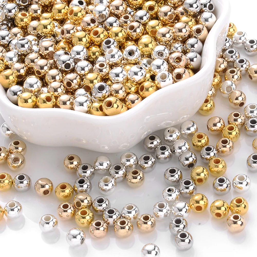 iYOE 3mm Gold Color CCB Spacer Beads Plastic Plated Round Ball Seed Beads For Jewelry Making Bracelet Phone Chain