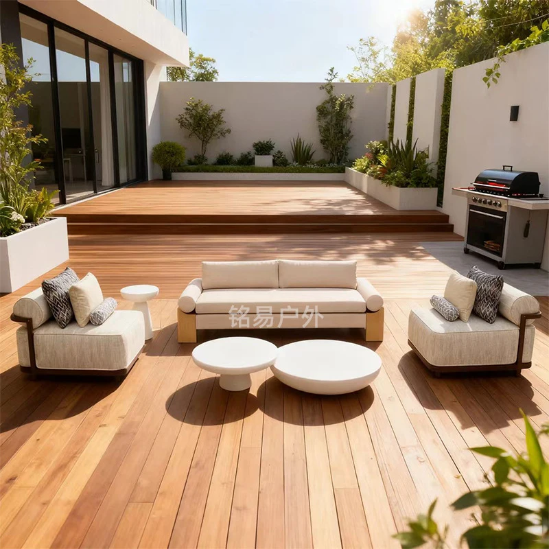Outdoor Sofa Outdoor , Courtyard Designer, Wabi-Sabi Style, Micro-Cement Coffee Table, Waterproof New Leisure Sofa Set