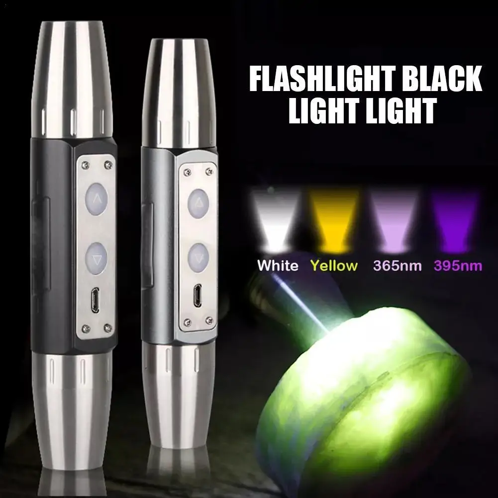 Flashlight Blacklight Light Four Light Sources USB Rechargeable Jade Jadeite Stones Identification Honey Wax Purple Light