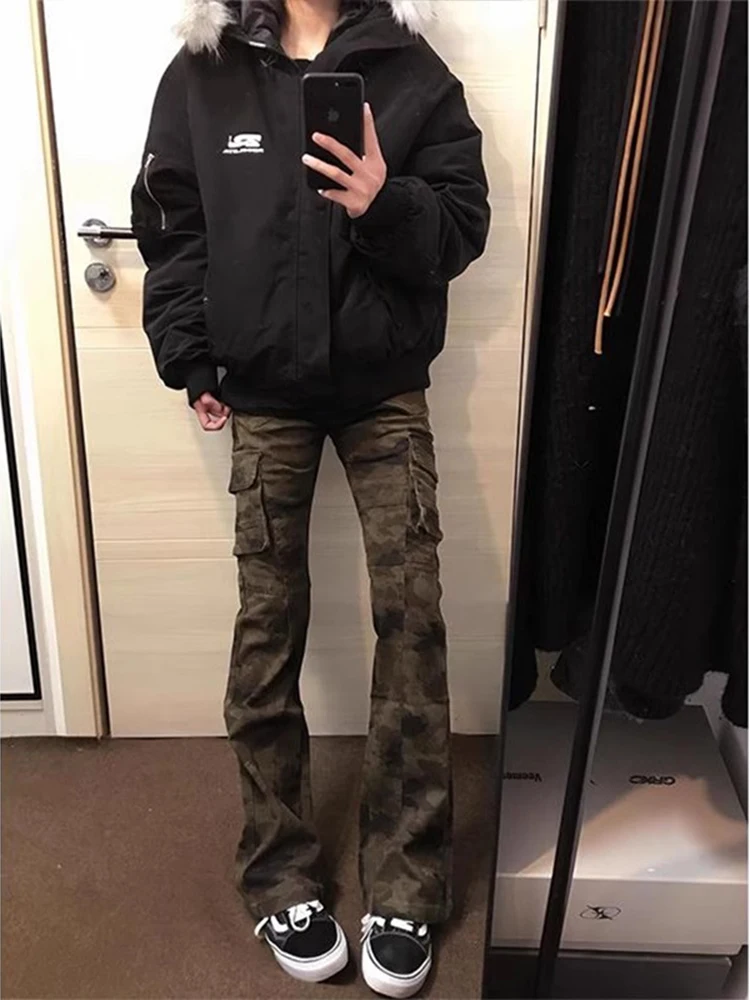 

Cleanfit Men's Camouflage Pants Spring Autumn American Retro Multi-Pocket Workwear Straight Leg Slimming Micro Flare Trousers