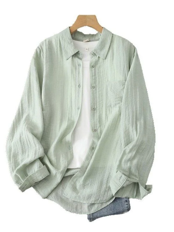 Simple Foldable Thin Long Sleeve Women's Summer New Loose Casual Shirt Sun Protection Outerwear Top Cotton Commute Style