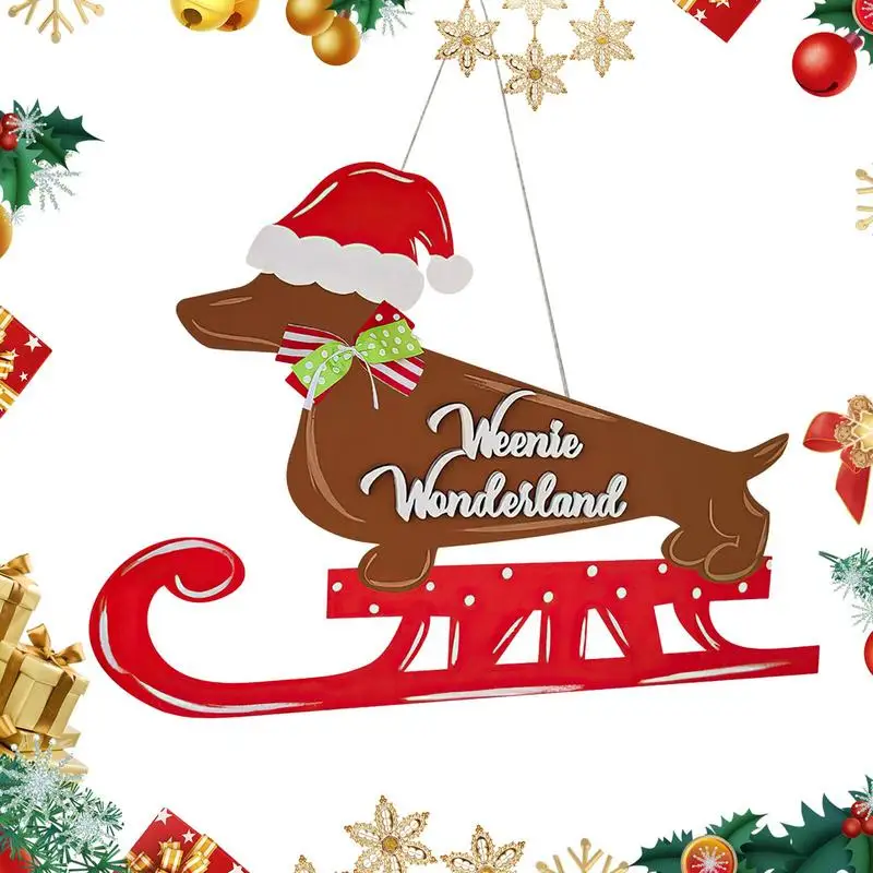 Dachshund Front Door Sign Christmas Wooden Dog Door Hanger Seasonal Dachshund Door Sign Cute Wooden Dog Sign Decor For Front