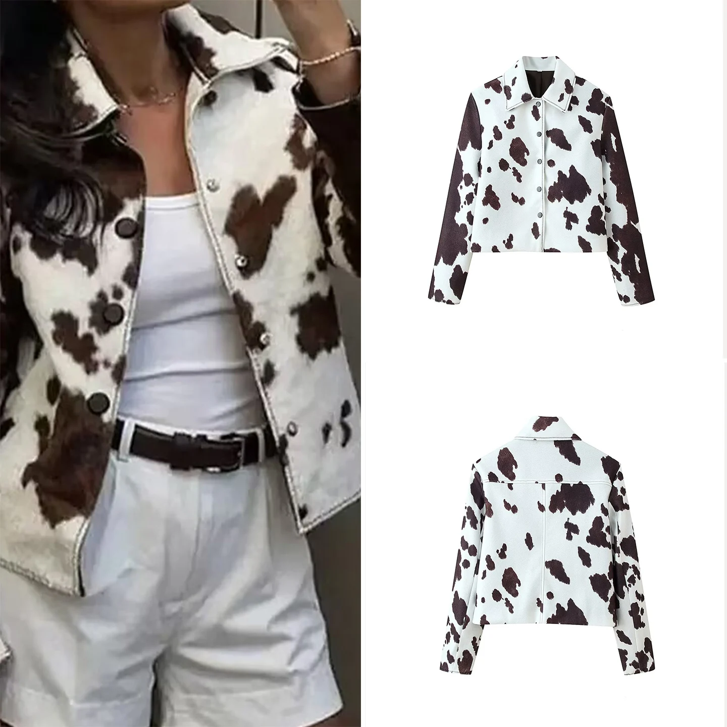 

2025 Autumn New Women's Faion Personali Loose Animal Print Jaet Commute ort Outerwear Warmth Ladies Casual Coat