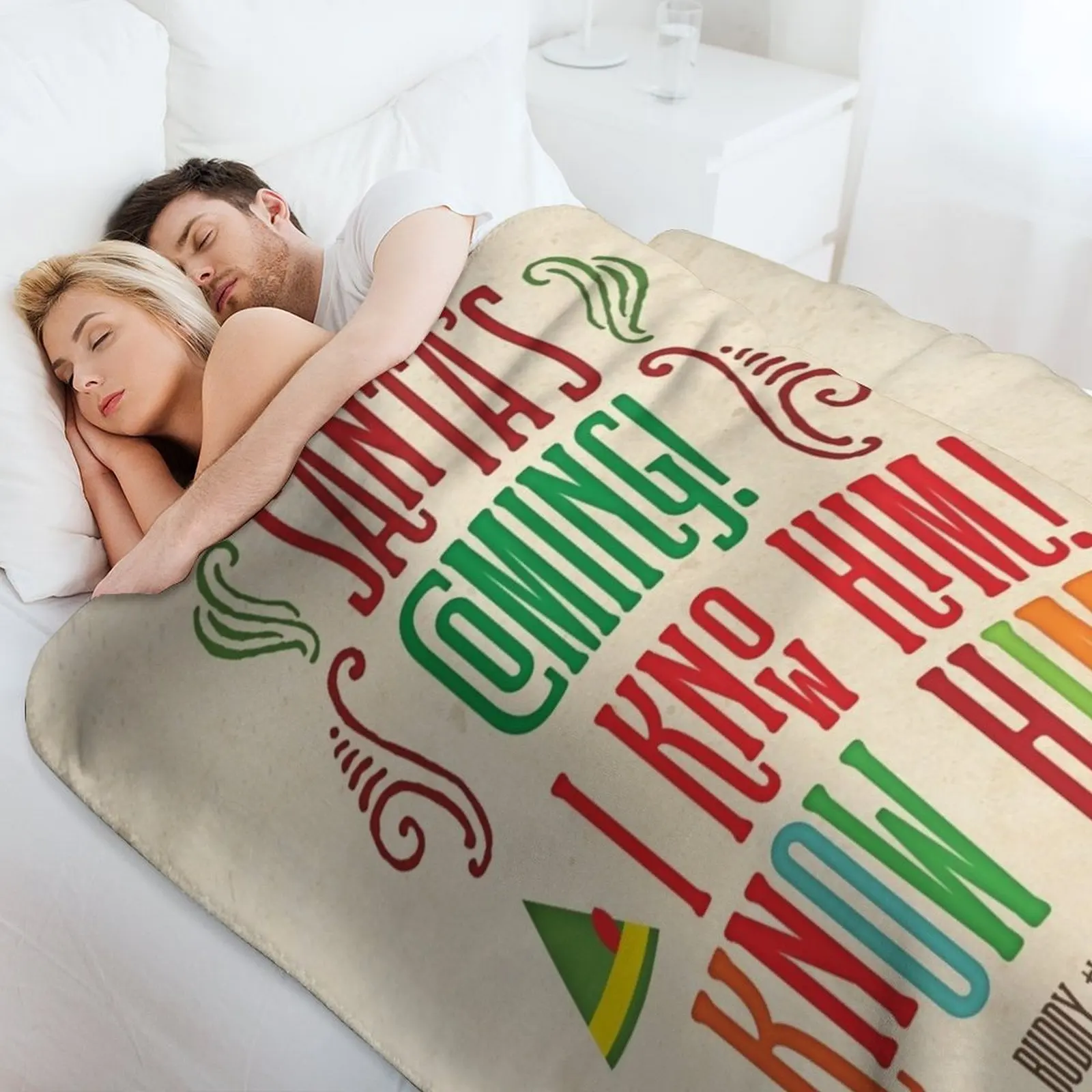 Buddy the Elf! Santa's Coming! I know him! Throw Blanket warm winter Cute Plaid Blankets For Sofas Baby Bed funny gift Blankets 4