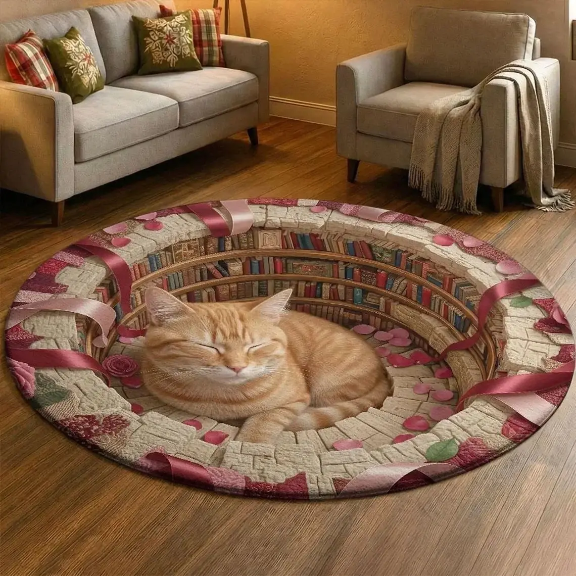 VIKAMA Cute Cat Print Doormat 3D Visual Floor Rug Non Slip Entrance Bedroom Living Room Decor