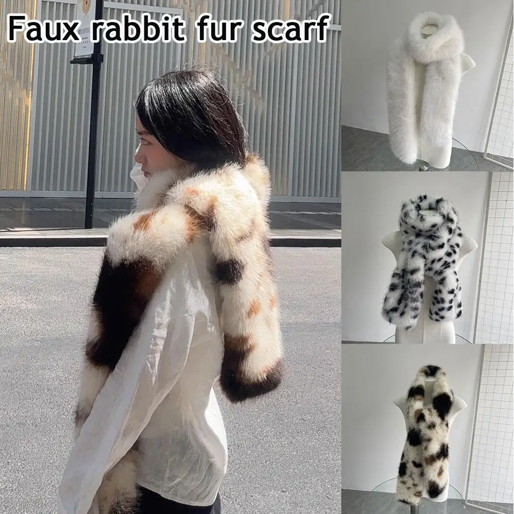 

1 X Faux Fur Long Neck Warmer Black White Dots Plush Scarves Furry Warm Shawl Padded Thickened Imitation Fashion Fox Fur Scarf