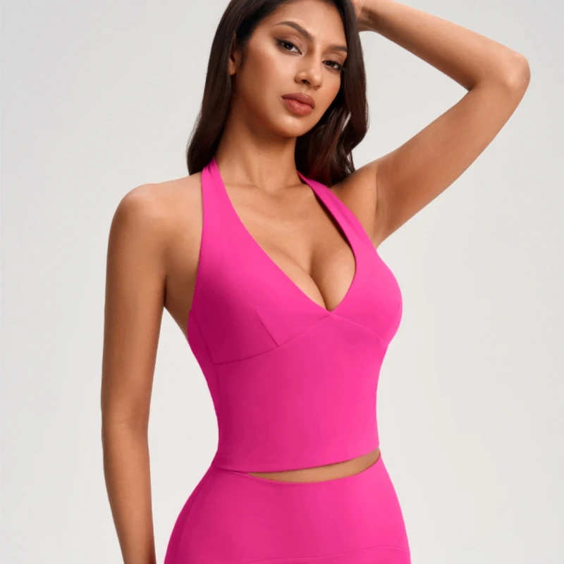 Hanging Neck Sports Bra Women Gym Workout Top Yoga Vest High Impact Fitness Bralette Plus Size Running Underwear With Chest Pad