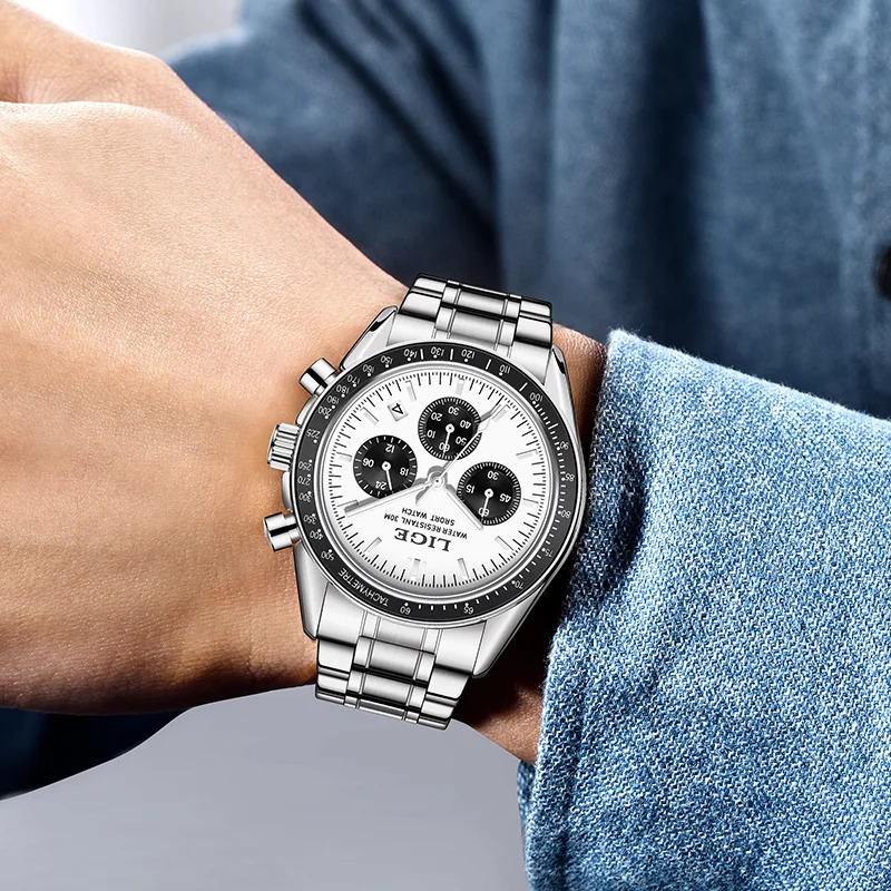 LIGE Luxury Mens Watch Sport Calendar Stainless Steel Man Watch Waterproof Fashion Business Chronograph Quartz Watches for Men
