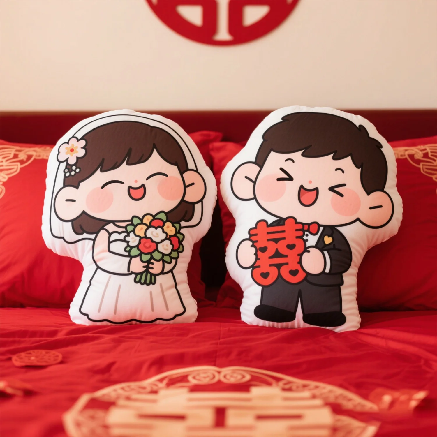 愛らしい結婚式のカップル人形枕セット新郎新婦かわいい漫画スタイルフェスティバルギフトお祝い置物ペア