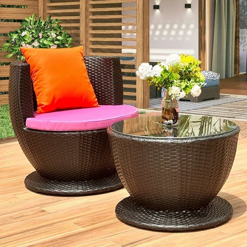 

Outdoor Garden Furniture Sets Leisure Courtyard PE Rattan Three-piece Set Terrace Waterproof Table and Chairs B