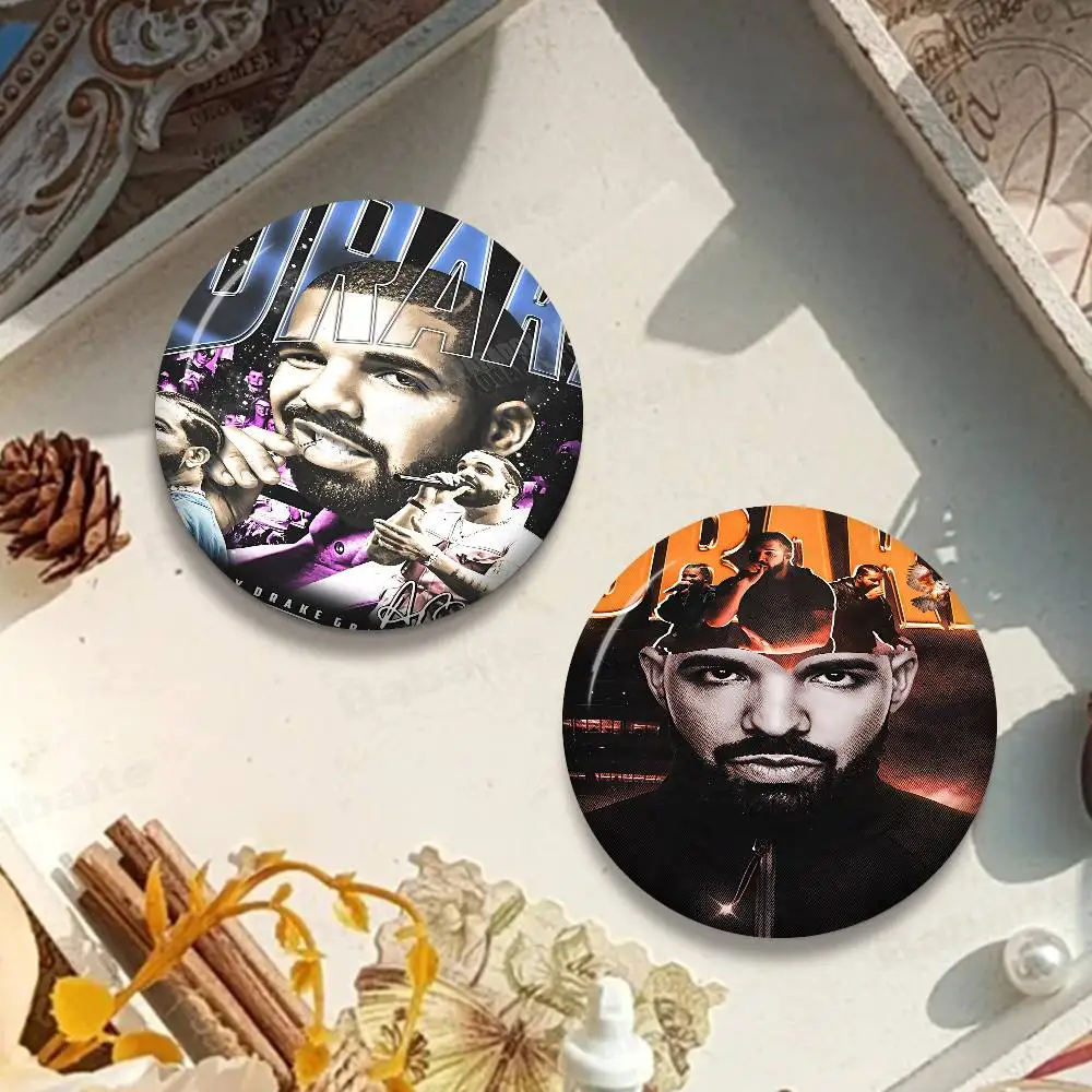 Black and White Drake Concert Cover  Round Button Pins Slogan Creative Brooches Backpack Clothes Decoration Jewelry Gifts