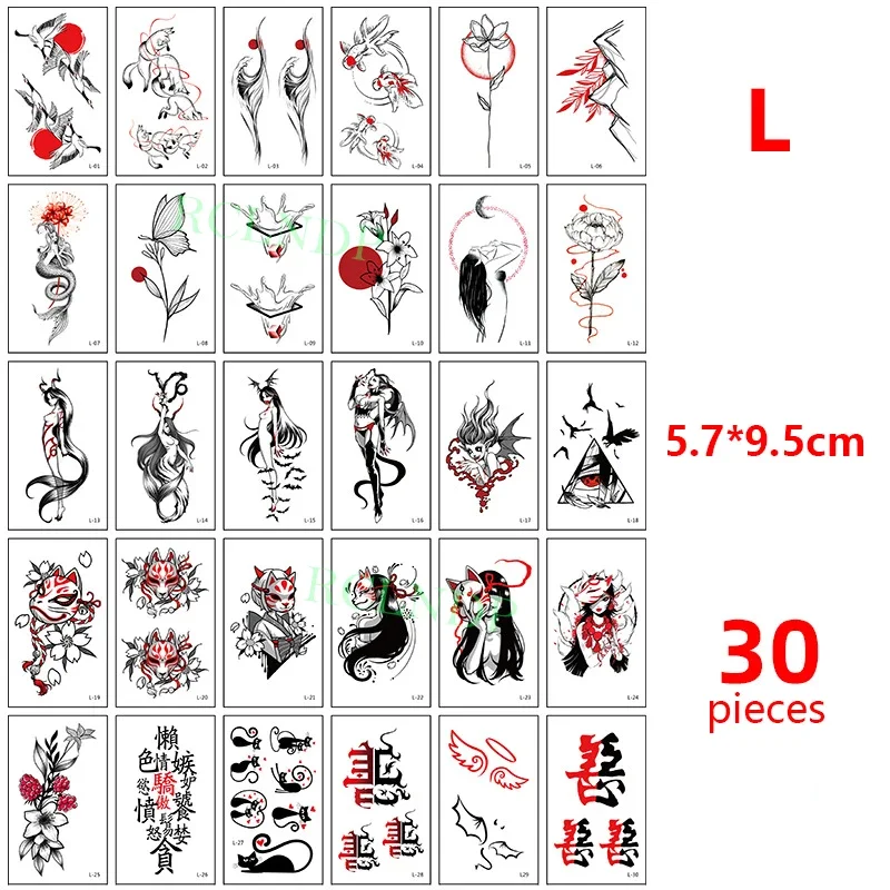 30 pcs Waterproof Temporary Tattoo Stickers set cartoon love cactus rainbow sun Body Art Flash Tatto Fake Tatoo for Men Women