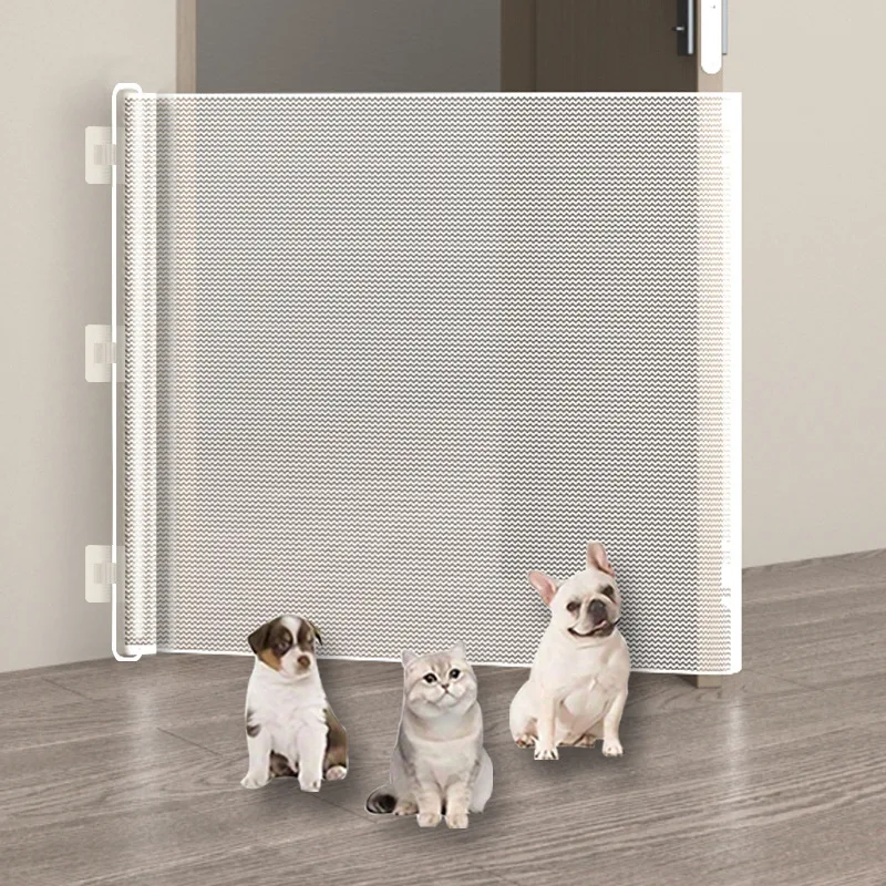 Safety Fence for Indoor Stairs Dog Barrier Pet Enclosure-No-Drill Black White Retractable Easy-Install Pet Gate Fence Protection
