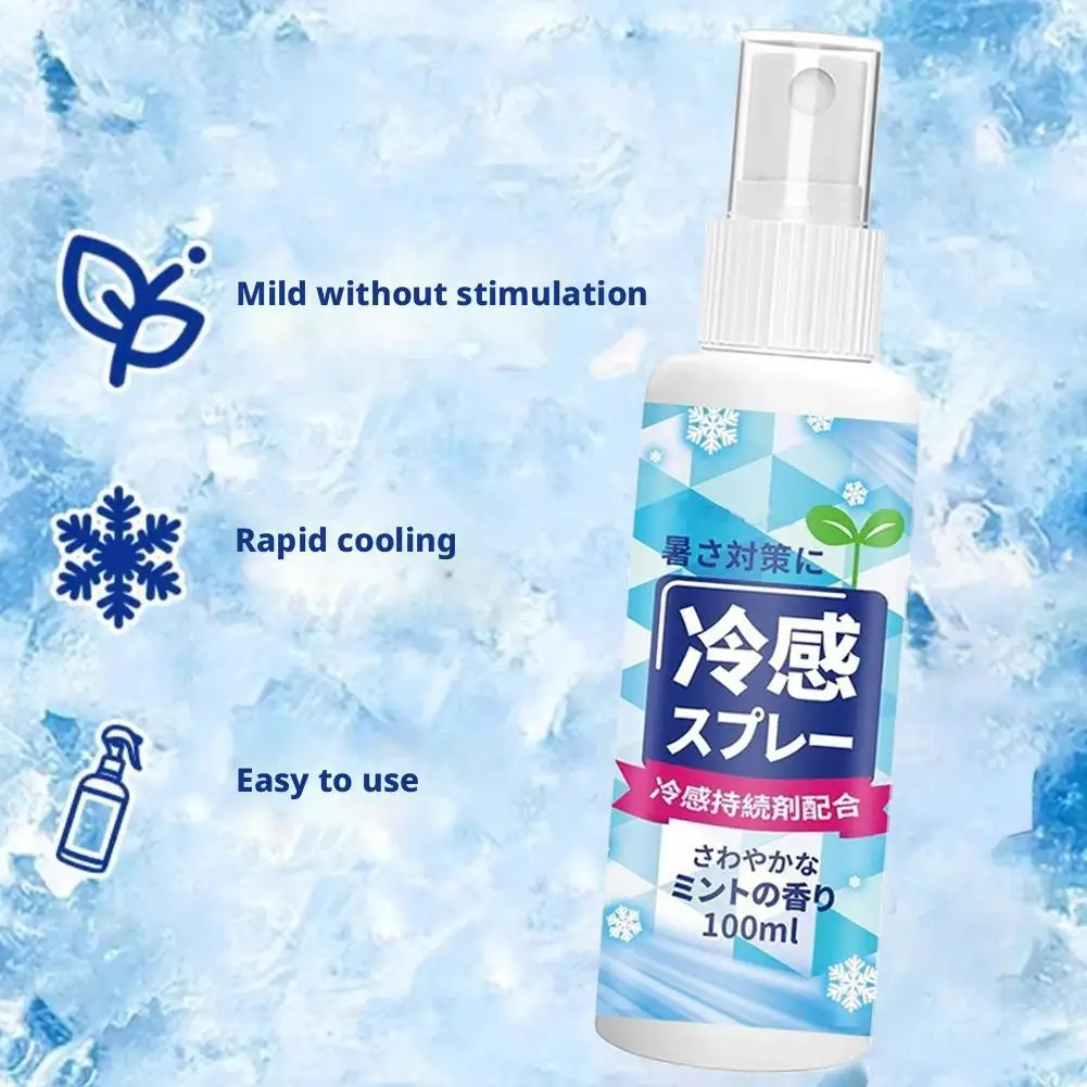 Summer Cooling Spray 100ml Outdoor Sun Protection Portable Ice Feeling Long-Lasting Hydrating Relief for Face Body Clothing
