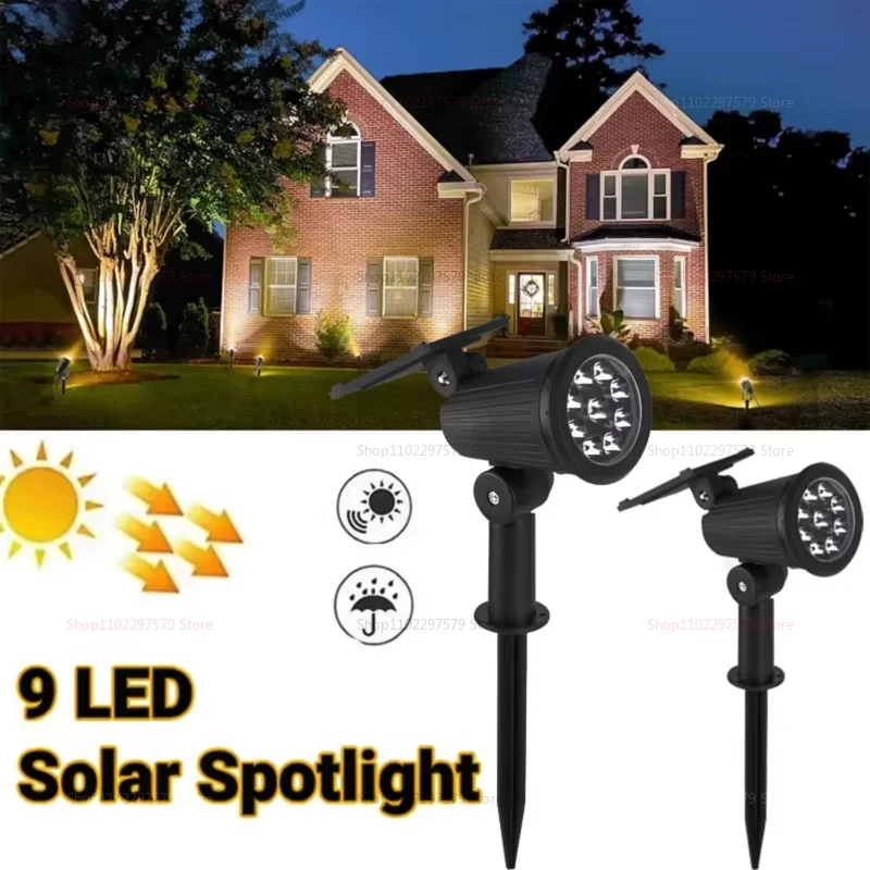 9 LED أضواء كشاف صغيرة الحجم IP65 مقاوم للماء في الهواء الطلق دافئ/RGB أضواء المناظر الطبيعية الشمسية سطوع قابل للتعديل لحديقة ساحة أشجار النخيل