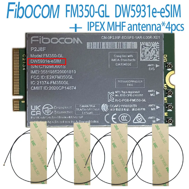 Fibocom FM350-GL DW5931e DW5931e-eSIM 5G M.2 Module for Dell Latitude 5531 9330 3571 Laptop 4x4 MIMO GNSS Modem