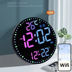LED Wifi Digital Wall Clock Multifunctional Temperature Display House Daily Alarm Clock Wall Hanging Colorful Intelligent Clocks