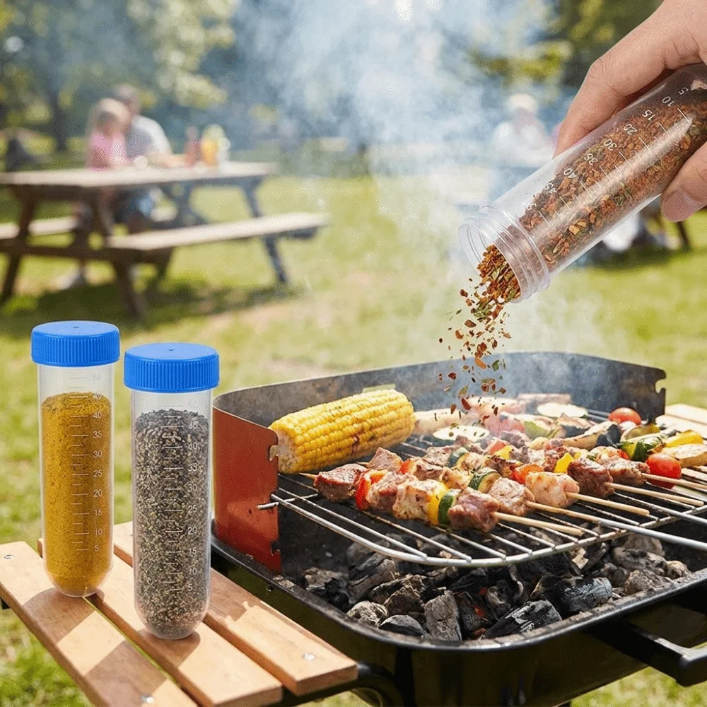 5PCS Plastic Camping Spice Bottles Airtight Leak-proof Seasoning Containers Transparent with Measured Scale Travel Spice Vials