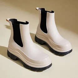 Women New Thick Soled Rain Shoe Outdoor Waterproof Boots Women Comfort Mid Top Boots Casual Fashion Water Shoes Botas Zapatos