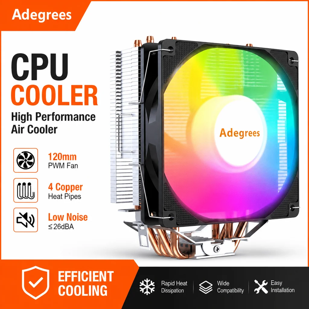 Refroidisseur de processeur X99 Tower, 4 caloducs, ventilateur de refroidissement silencieux RGB 120 mm pour PC, compatible avec Intel LGA 1366 115X 1700 2011 et AMD AM5 AM4 AM3.
