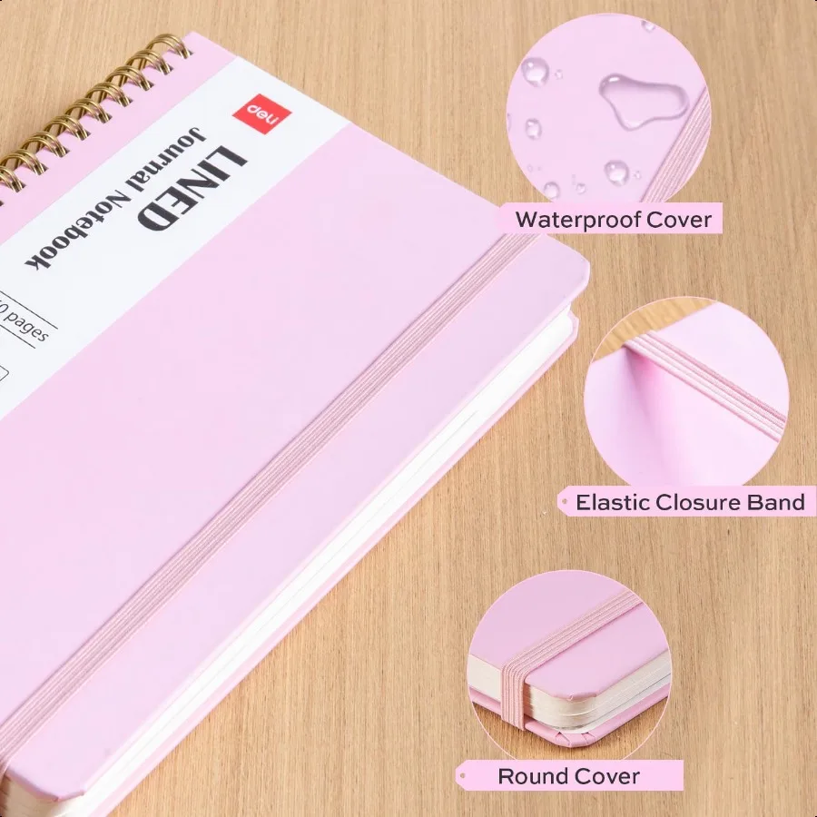 3팩 줄무늬 스파이럴 저널 노트북 160페이지 A5 5.5x8 하드커버 필기 노트북 대학 노트 스파이럴 바운드 저널 여성용