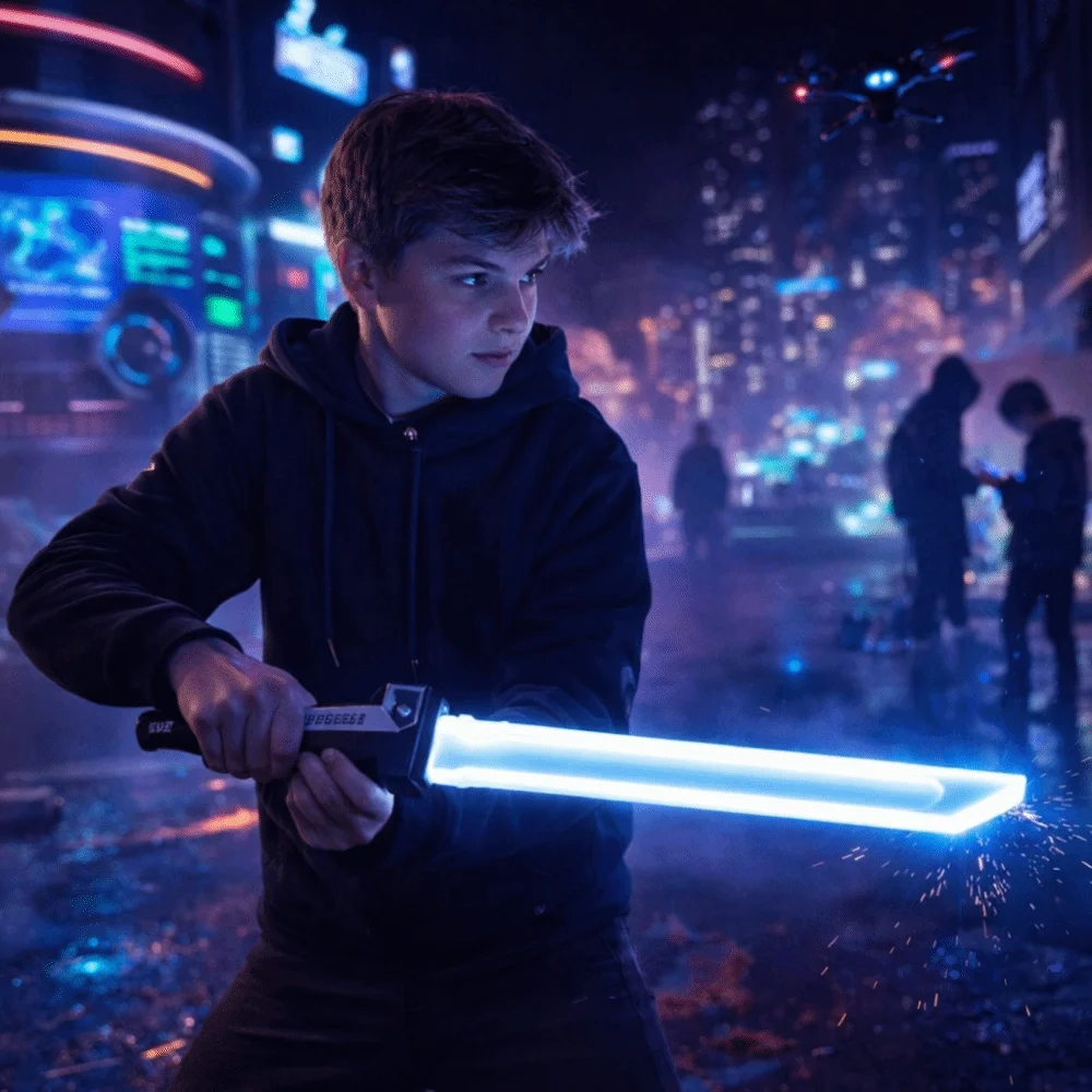 

Многоцветный световой меч с двойным лезвием, выдвижной, с LED-подсветкой, красным и синим светом, яркий, вращающийся, растягивающийся