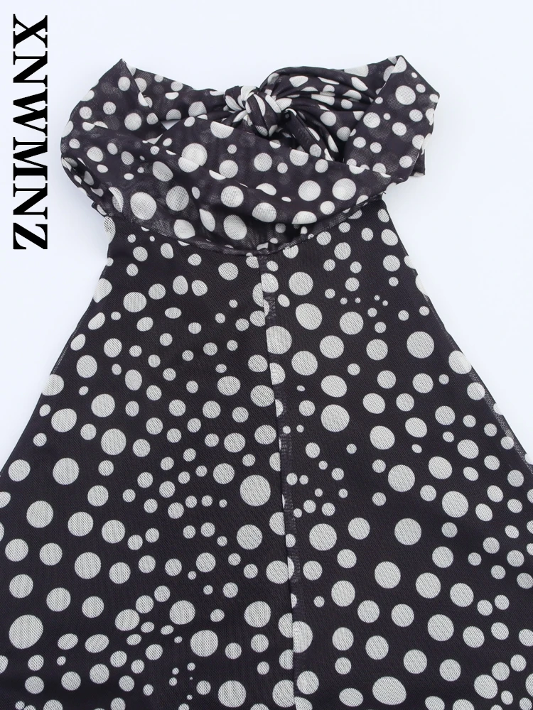 XNWMNZ 2025 novedad de verano señora elegante Sexy sin mangas Halter espalda descubierta vestidos largos moda de vacaciones mujer hombro boho vestido de lunares corbata