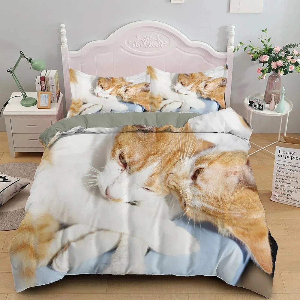 3D Printed Cute kitten Pet Cat Bedding Set Boys Girls Twin Queen Size Duvet Cover Pillowcase Bed Adult Home Textileextile