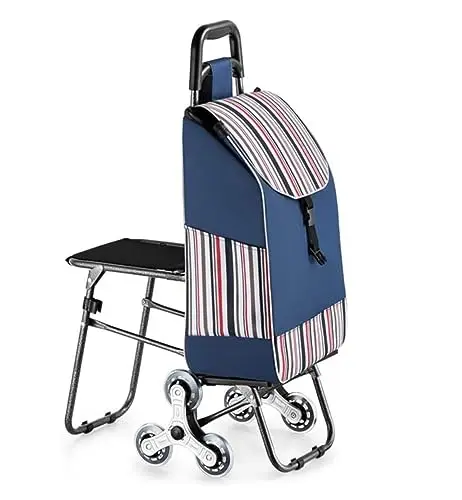 Portable Stair Climbing Shopping Cart with Seat - Lightweight Grocery Trolley for Easy Transport and Rest, Ideal for