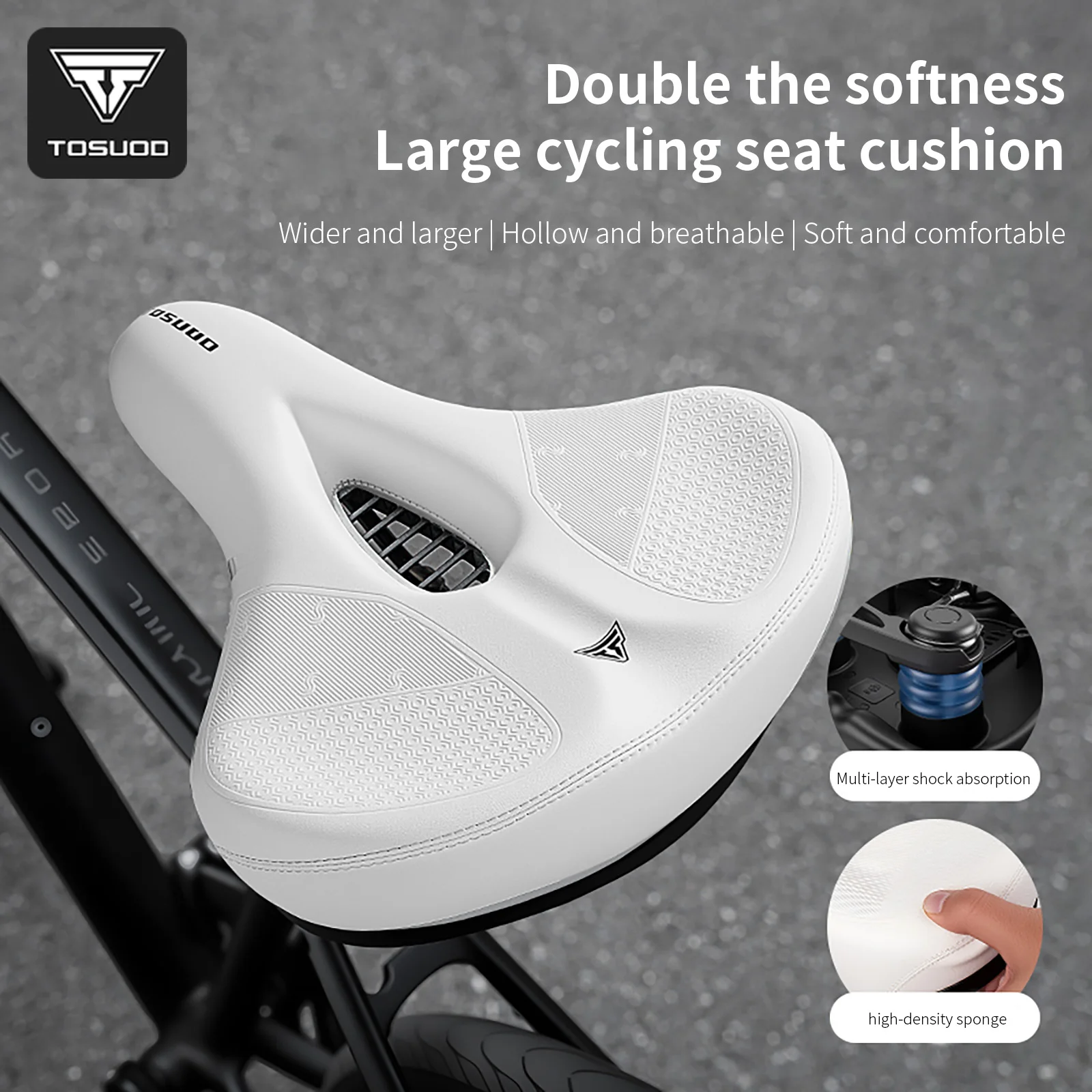 

TOSUOD сиденье для горного велосипеда, широкий и утолщенный дизайн, дышащее амортизирующее велосипедное седло, мягкое и удобное велосипедное сиденье