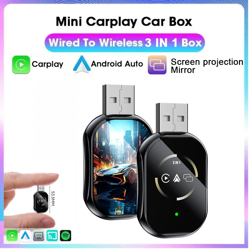 New 3in1 Wireless Carplay Mirror Link Carplay Android Auto USB Dongle Adapter Auto Box Plug&Play Automatic Connection
