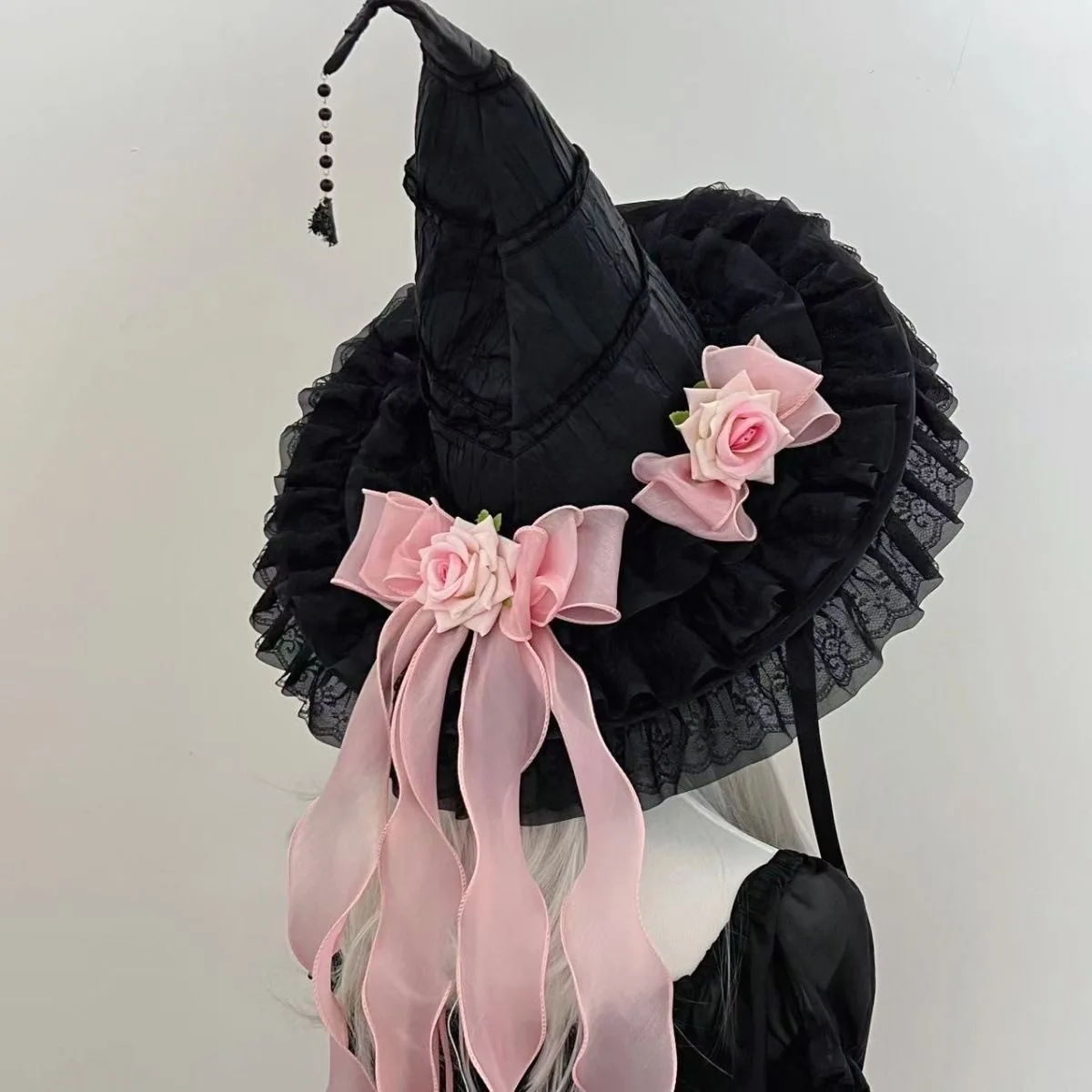 Fait à la main Lolita noir Halloween sorcière Lei Sibonett BNT chapeau nœud papillon chauve-souris dentelle arc fleur couvre-chef femmes Cosplay cheveux accessoires