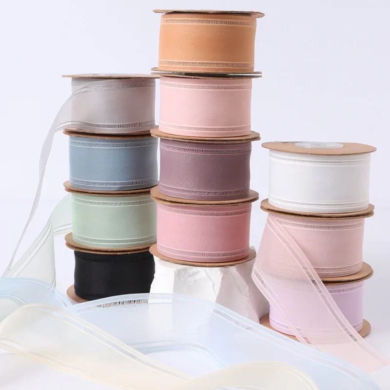 Matte Satin Chiffon Mesh Ribbon Hollow Side 7mm 10mm 16mm 25mm 40mm For Hairbow Making Crafts Handmade Accessories Bow Material