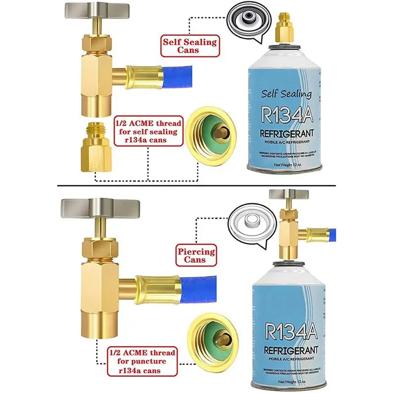 A52Q-2X R134A Kühlschrank-Kältemittel-Nachfüllschlauch-Set, R134A Klimaanlagen-Kältemittel-Füllschlauch mit Manometer, Durchstec – Detail 2