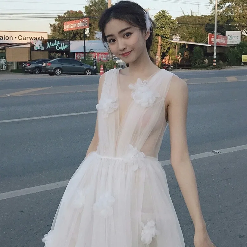 Robe de soirée de mariage pour femmes, douce et Simple, élégante, sans manches, avec des appliques, col en v, longue, robe de bal, ligne a, robes formelles blanches