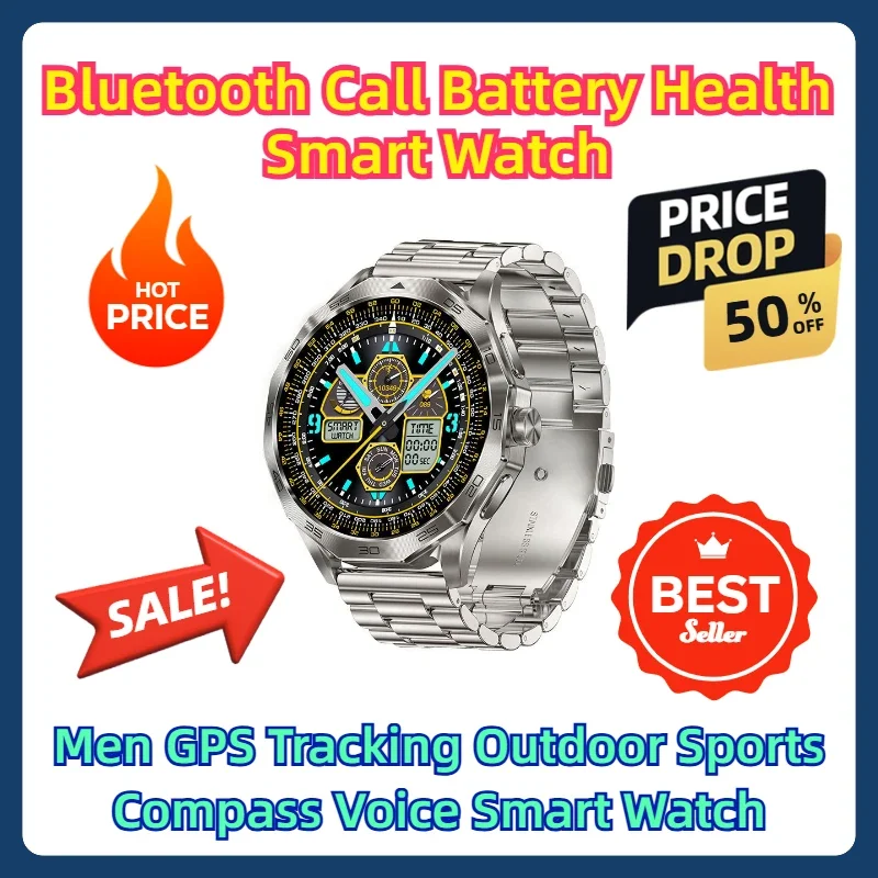 

Bluetooth Call Battery Health Smartwatch Men GPS Tracking Outdoor Sports Compass Voice Smart Watch