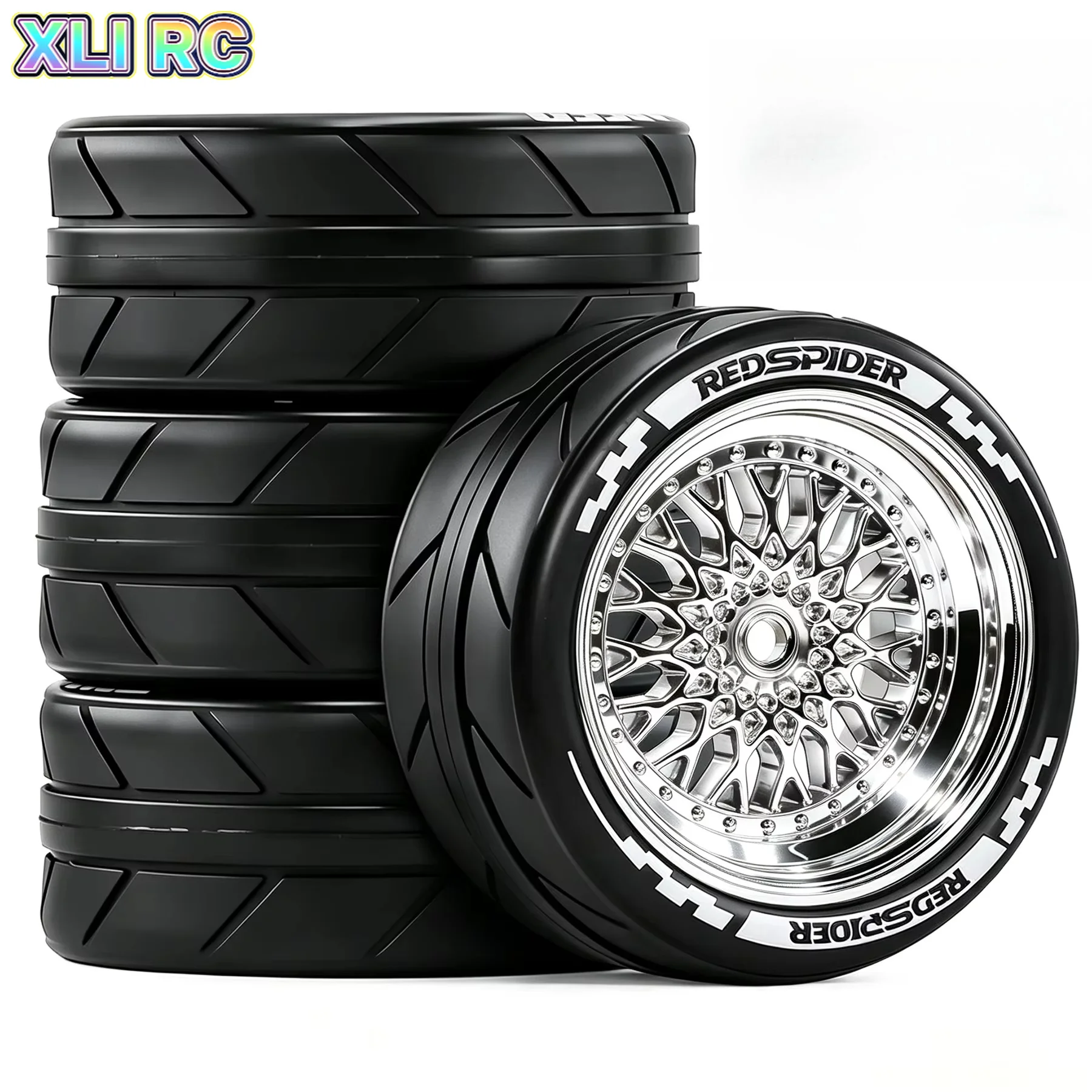 4PCS 65mm Rubber Tires & Plating Plastic Wheel Rims Replacement Parts for 1/10 RC On‑Road Touring Racing Car Upgrade Accessories