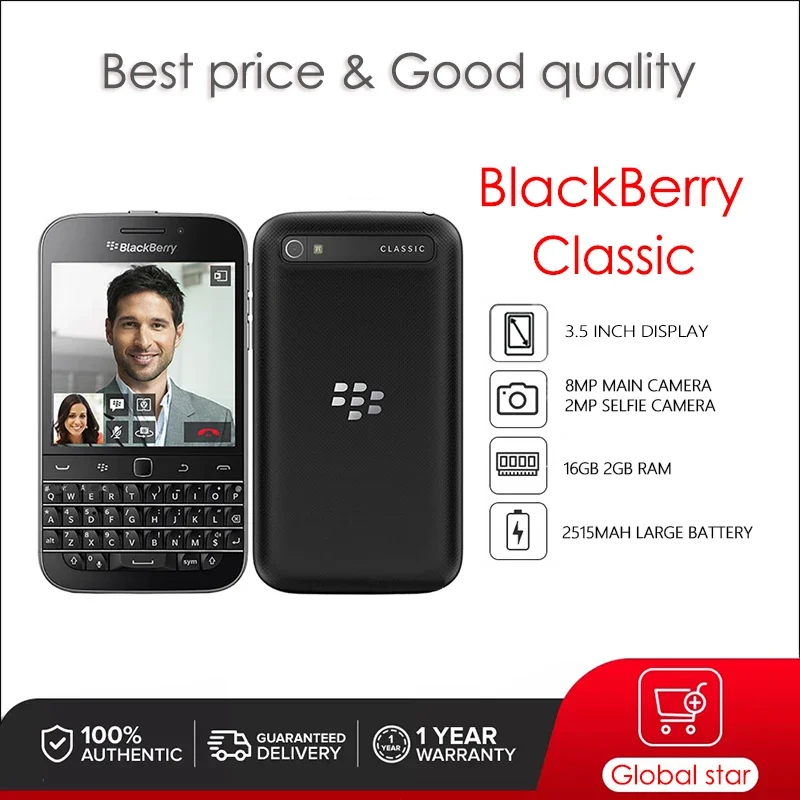 BlackBerry Classic Q20(-1 -2 -3 -4) 리퍼브 오리지널 공기계 휴대폰 16GB 2GB RAM 8MP 카메라 무료 배송